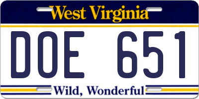 WV license plate DOE651