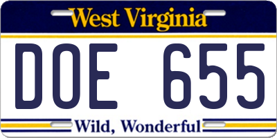 WV license plate DOE655