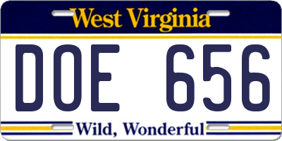 WV license plate DOE656