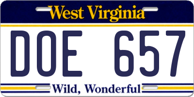 WV license plate DOE657