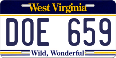 WV license plate DOE659