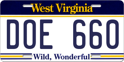 WV license plate DOE660