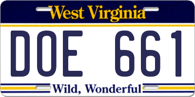 WV license plate DOE661