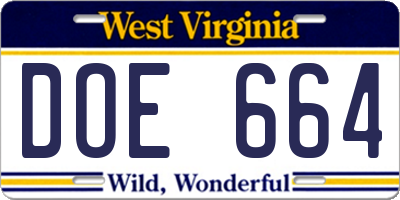 WV license plate DOE664