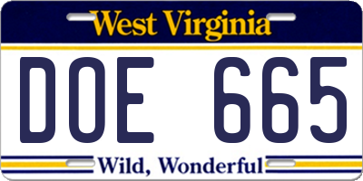 WV license plate DOE665