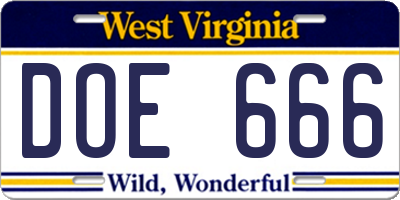 WV license plate DOE666