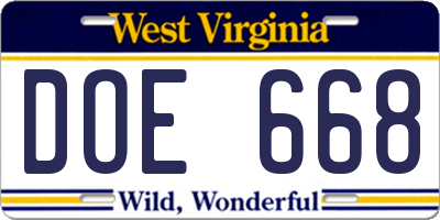 WV license plate DOE668