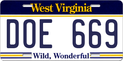 WV license plate DOE669