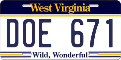 WV license plate DOE671