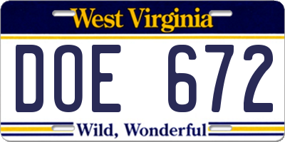 WV license plate DOE672
