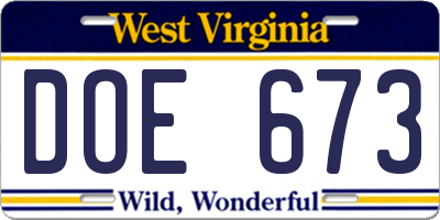 WV license plate DOE673