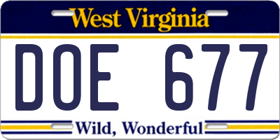 WV license plate DOE677
