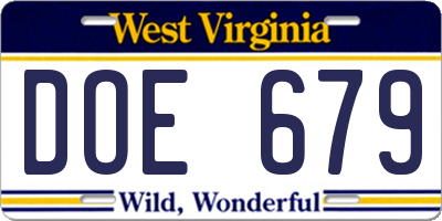 WV license plate DOE679