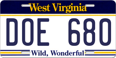 WV license plate DOE680