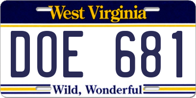 WV license plate DOE681