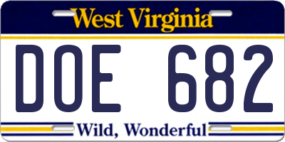 WV license plate DOE682
