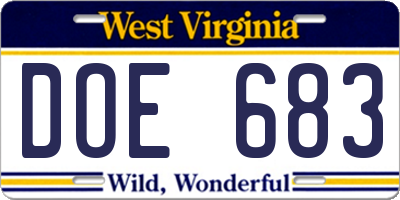 WV license plate DOE683