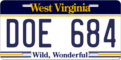 WV license plate DOE684