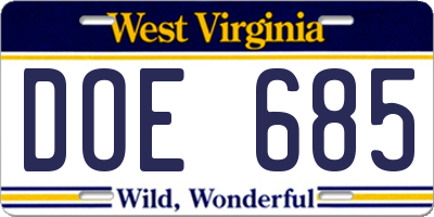 WV license plate DOE685