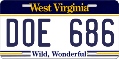 WV license plate DOE686