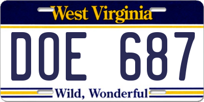 WV license plate DOE687