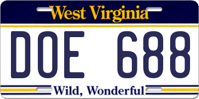 WV license plate DOE688