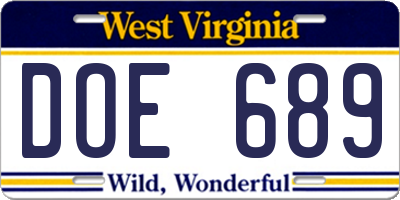 WV license plate DOE689