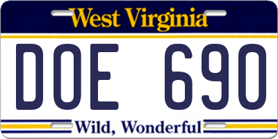 WV license plate DOE690