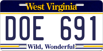 WV license plate DOE691