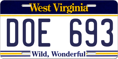 WV license plate DOE693