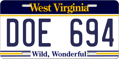 WV license plate DOE694