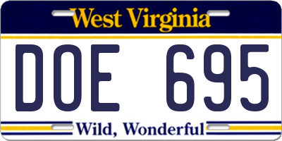 WV license plate DOE695