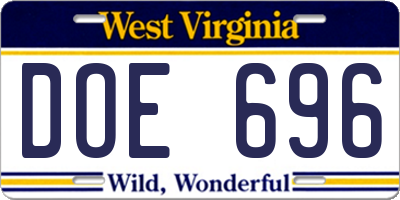 WV license plate DOE696