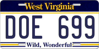 WV license plate DOE699