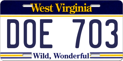WV license plate DOE703