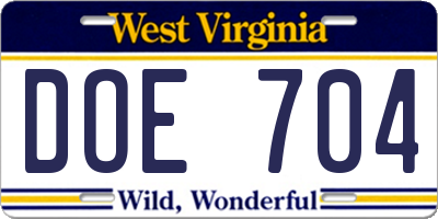 WV license plate DOE704