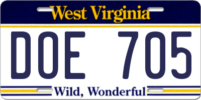 WV license plate DOE705