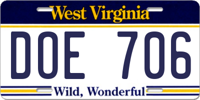 WV license plate DOE706