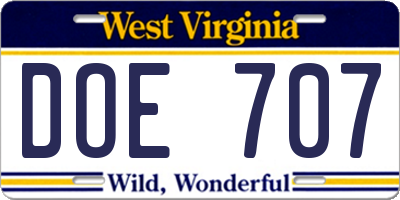 WV license plate DOE707