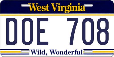 WV license plate DOE708