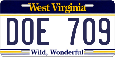 WV license plate DOE709