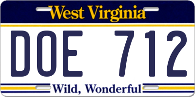 WV license plate DOE712