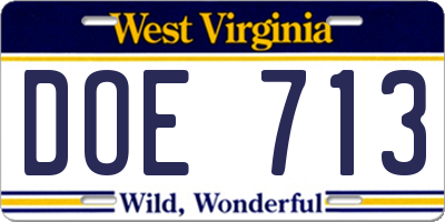 WV license plate DOE713