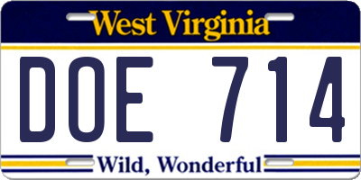 WV license plate DOE714