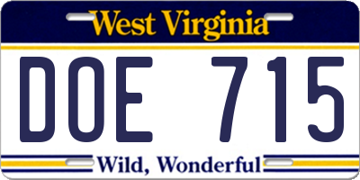 WV license plate DOE715