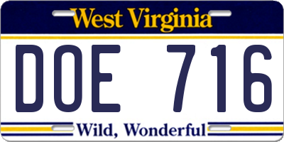 WV license plate DOE716