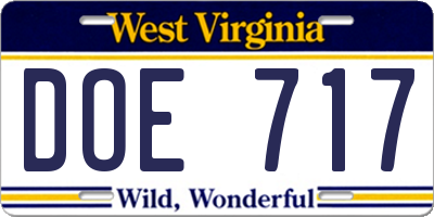 WV license plate DOE717