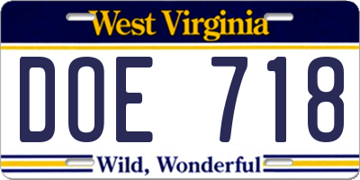 WV license plate DOE718