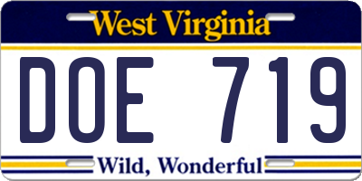 WV license plate DOE719