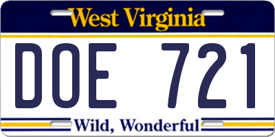 WV license plate DOE721